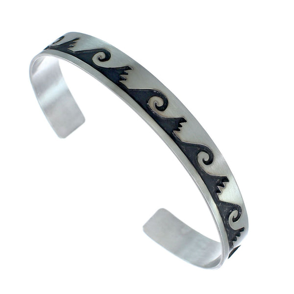 Native American Navajo Authentic Sterling Silver Water Wave Cuff Bracelet JX130682